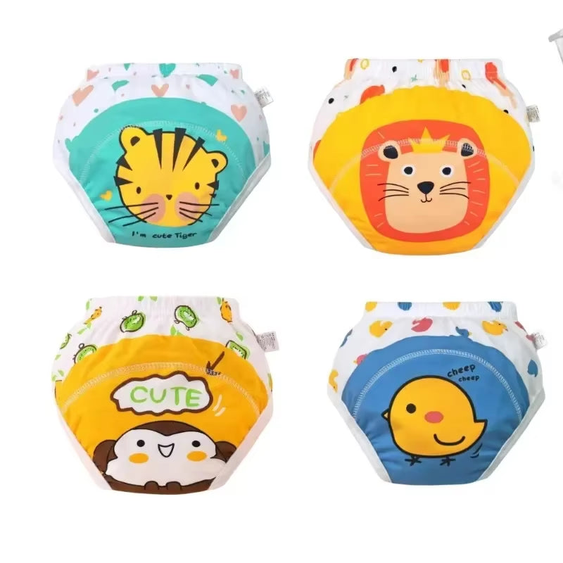 4PC Washable Baby Girl Waterproof Cotton Cloth Panties Reusable Boys Underwear Potty Training Pants Nappies Cartoon Diapers