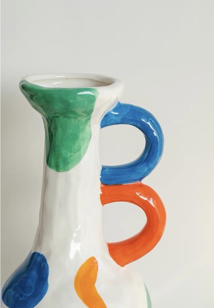 Handpainted Contemporary Abstract Ceramic Vase - Whimsical Eclectic
