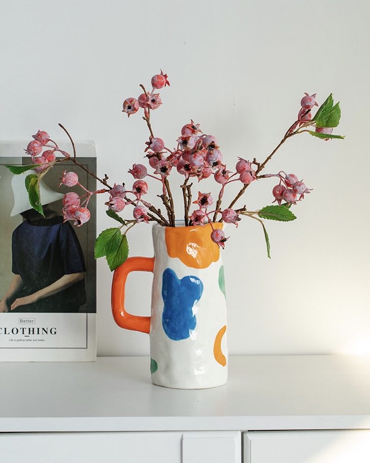 Handpainted Contemporary Abstract Ceramic Vase - Whimsical Eclectic