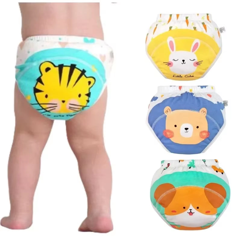 4PC Washable Baby Girl Waterproof Cotton Cloth Panties Reusable Boys Underwear Potty Training Pants Nappies Cartoon Diapers