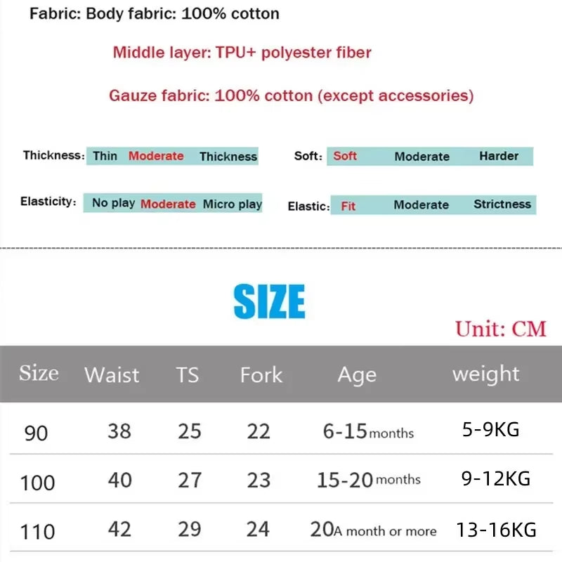 4PC Washable Baby Girl Waterproof Cotton Cloth Panties Reusable Boys Underwear Potty Training Pants Nappies Cartoon Diapers