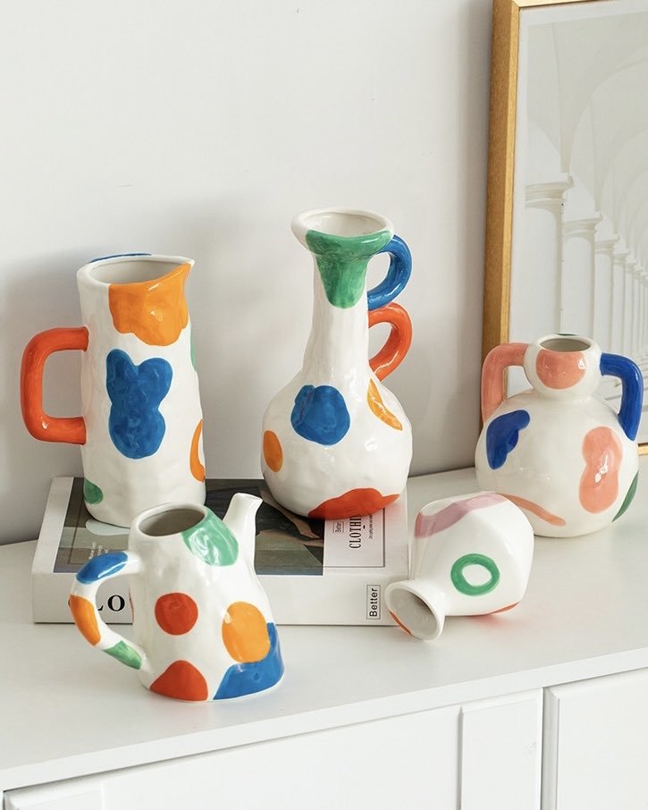 Handpainted Contemporary Abstract Ceramic Vase - Whimsical Eclectic