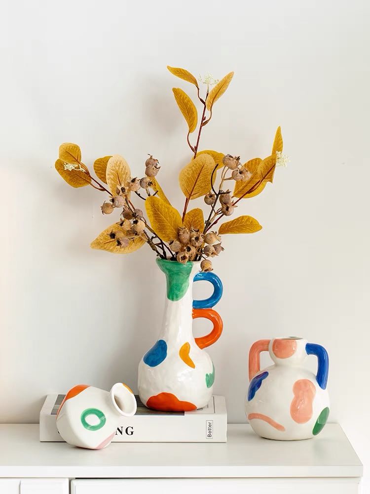 Handpainted Contemporary Abstract Ceramic Vase - Whimsical Eclectic