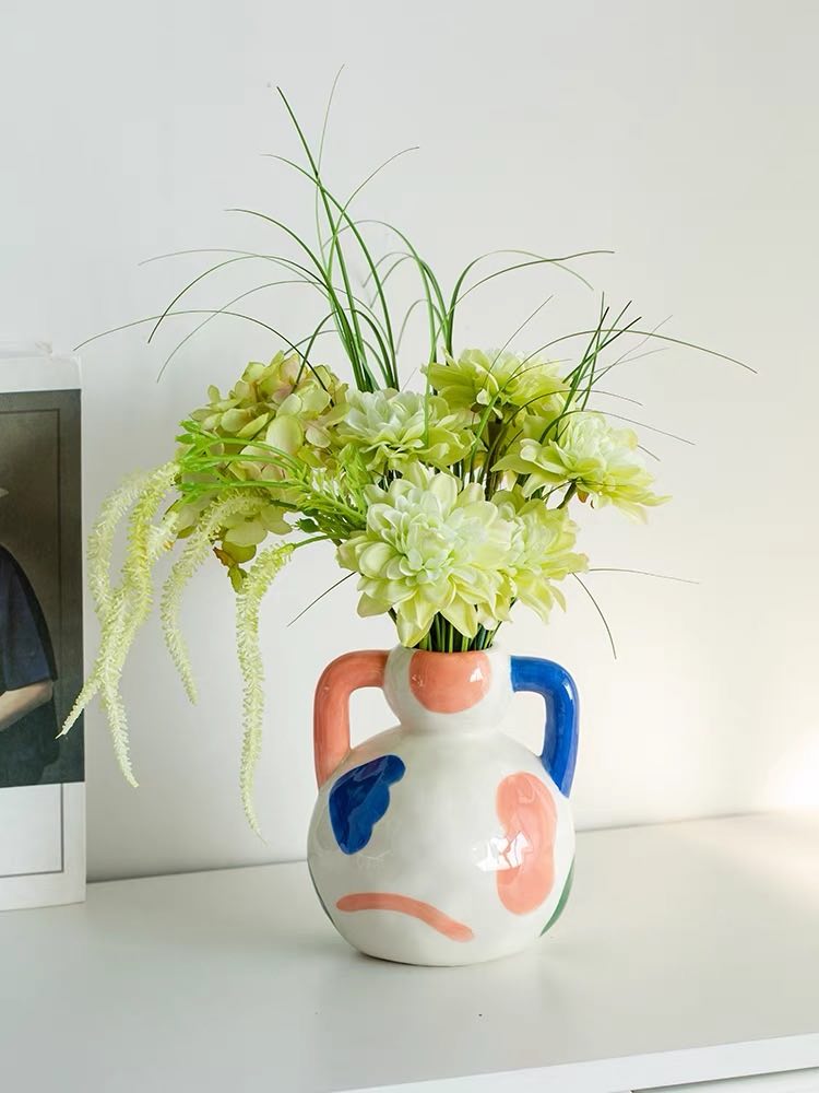 Handpainted Contemporary Abstract Ceramic Vase - Whimsical Eclectic