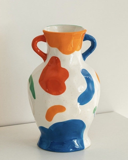 Handpainted Contemporary Abstract Ceramic Vase - Whimsical Eclectic