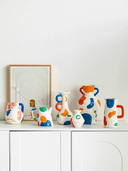 Handpainted Contemporary Abstract Ceramic Vase - Whimsical Eclectic